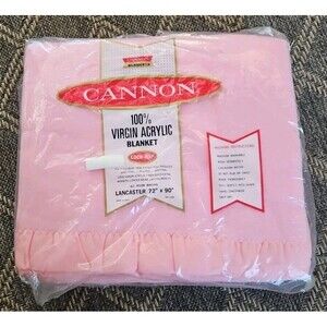 Vintage Satin Trim Pink Blanket New In Package 72 X 90 100% Virgin Acrylic USA